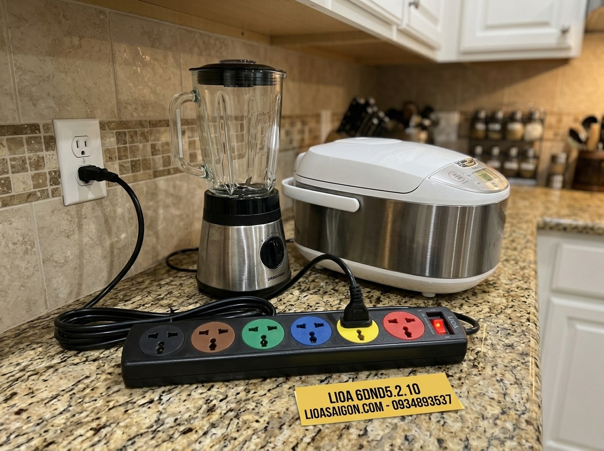 Ổ Cắm LiOA 6DND5.2.10 (6 Lỗ - 5m - 10A) Đa Năng Có CB